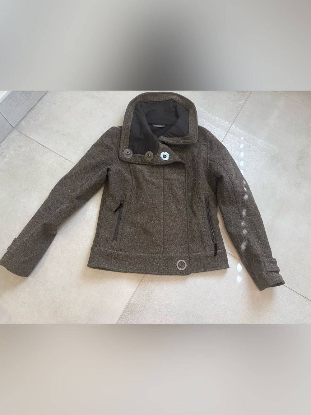 Lululemon Brown Wool-Blend Peacoat with Asymmetric Collar